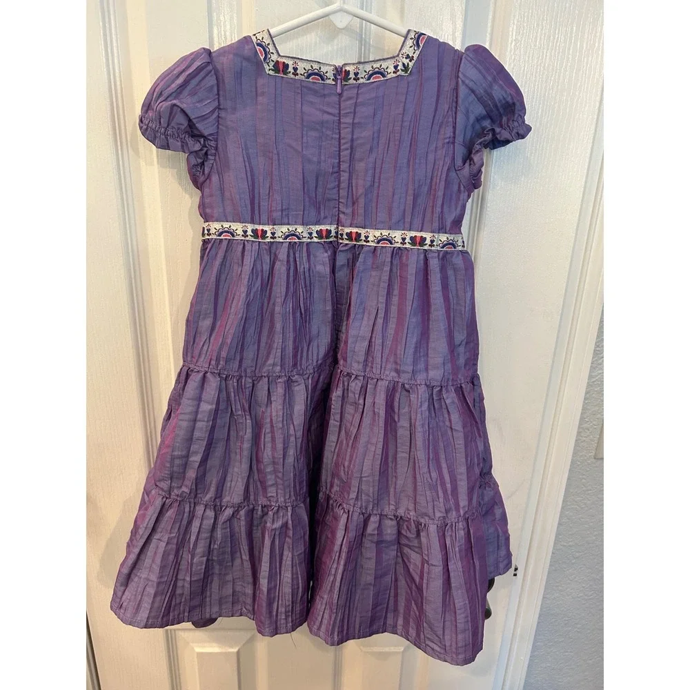Hanna Andersson Tiered Dress Purple Embroidered Crinkle Iridescent Special Bin A